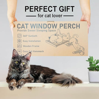 Cat Window Perch, Cozy Cat Window Hammock for Indoor Cats with 2 Pack of Sisal Window Shelf - for Sunbathing, Napping & Overlooking