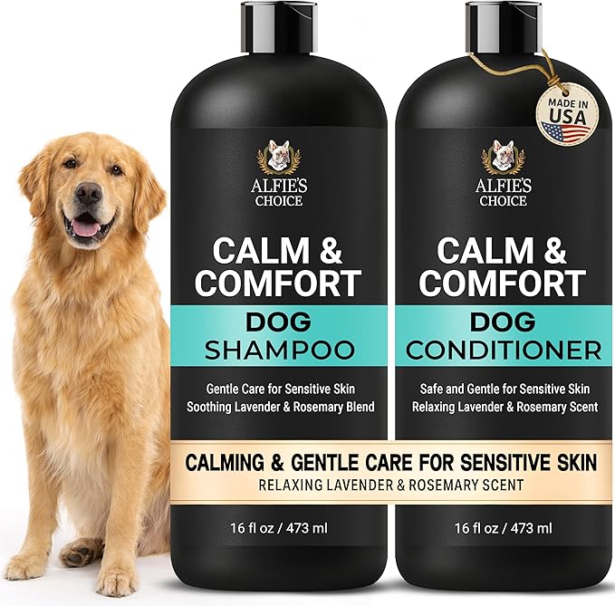 ALFIE'S CHOICE Dog Shampoo for Dry Itchy Skin | Calm & Comfort Shampoo and Conditioner Set | 16 fl oz Each | Lavender, Rosemary & Vitamin E | for Sensitive Skin & All Breeds | Made in USA