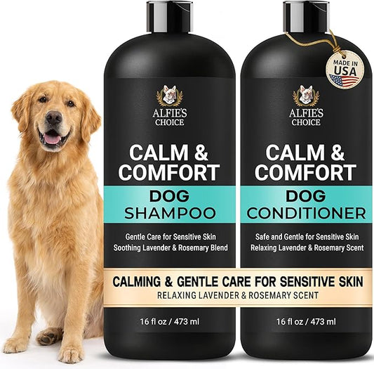 ALFIE'S CHOICE Dog Shampoo for Dry Itchy Skin | Calm & Comfort Shampoo and Conditioner Set | 16 fl oz Each | Lavender, Rosemary & Vitamin E | for Sensitive Skin & All Breeds | Made in USA