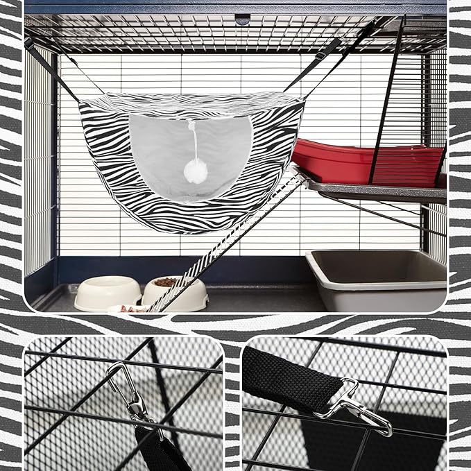 Unittype 2 Pieces Cat Cage Hammock Hanging Pet Bed Double Layer Soft Plush Hanging Pet Comfortable Hammock Bed for Indoor Kitten Ferret Hamster Rabbit or Small Animals, 2 Styles(Leopard)