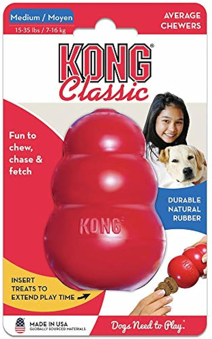 KONG Classic Stuffable Dog Toy - Fetch & Chew Toy for Dogs - Treat-Filling Capabilities & Erratic Bounce for Extended Play Time - Durable Natural Rubber Material - for Medium Dogs (Pack of 2)