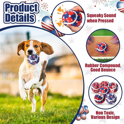 6 Pcs Patriotic Dog Squeaky Tennis Balls 2.5 Inch Interactive Pet Toys Ball 4th of July Independence Veterans Day for Small Medium Large Dog Plush Chew Toys Teeth Cleaning for Cat Training