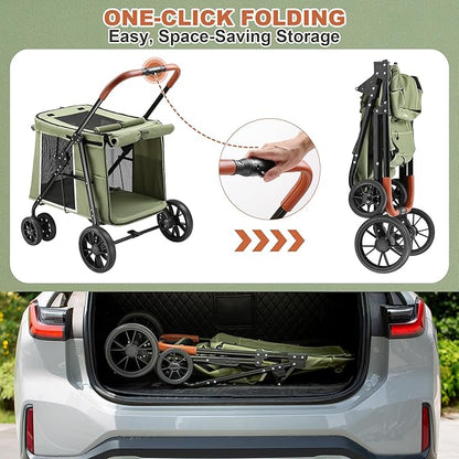 Medium Dog Stroller, Dual Entry One-Touch Folding,Small and Medium Pet Stroller,360° Rotating Front Wheels,80 lbs Weight Capacity for Outdoor Travel and Elderly Dogs - Green