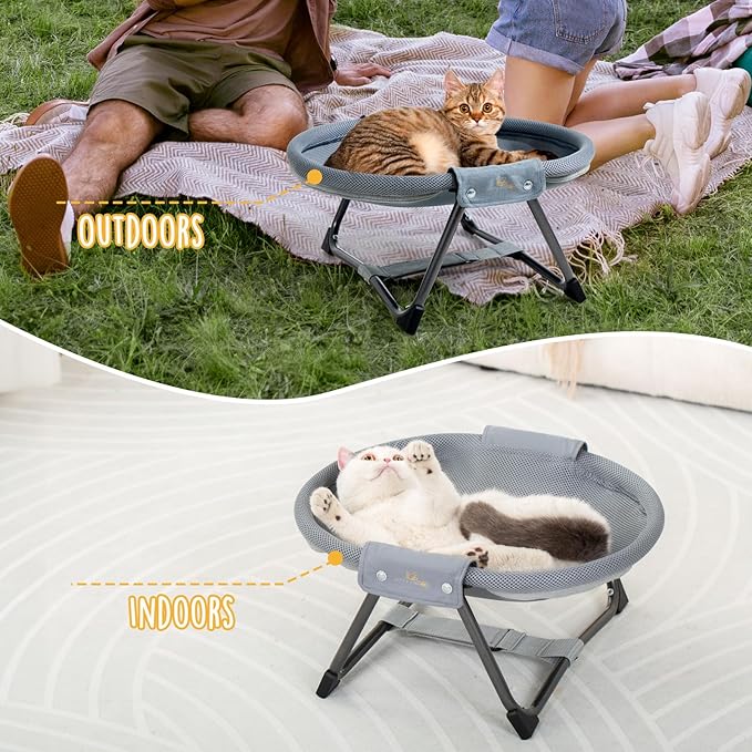 KITTY KINGDOM Elevated Cat Hammock Bed, Foldable No-Assembly Cat Bed with Breathable Mesh for Indoors and Outdoors Use, Lightweight Raised Pet Bed for Cats and Small Dogs