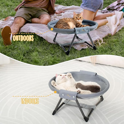 KITTY KINGDOM Elevated Cat Hammock Bed, Foldable No-Assembly Cat Bed with Breathable Mesh for Indoors and Outdoors Use, Lightweight Raised Pet Bed for Cats and Small Dogs