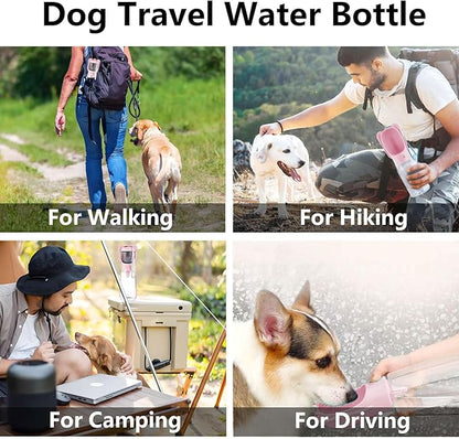 DomKim Portable Dog Water Bottle with Food Container for Small Medium Dogs Walking Jogging, Traveling Puppy Water Dispenser Bowls Non Spill, Pink Beach Accessories Stuff Pink, 18.6 oz (550ml)