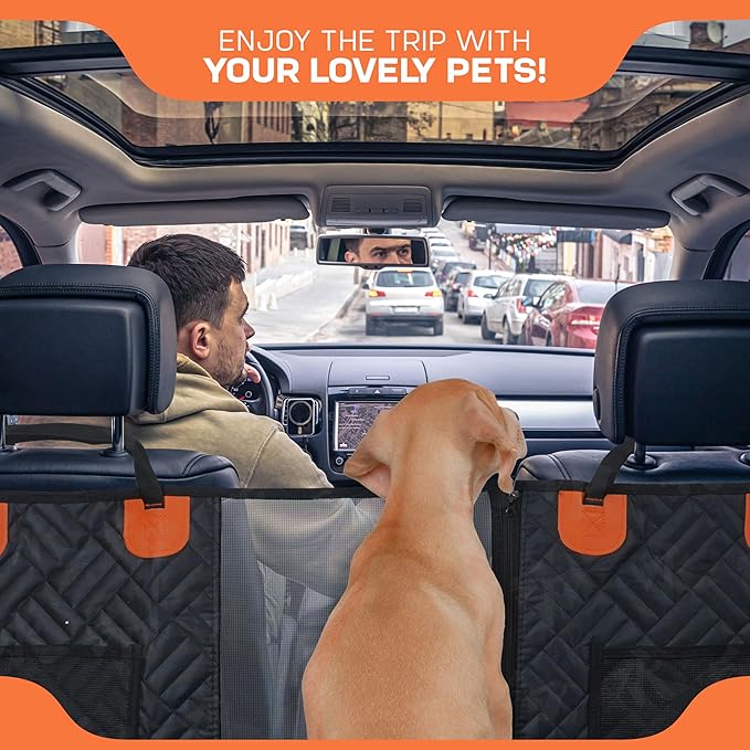Hard Bottom Back Seat Extender for Dogs – Waterproof Quilted Dog Hammock with Side Protection, Non-Slip, Heavy Duty Pet Seat Cover for Cars, SUVs & Trucks
