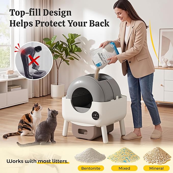 WARCAT Automatic Self-Cleaning Cat Litter Box, Two-Tone Color Design, Large Capacity Smart Litter Box with APP Control & Safety Sensors, Includes 1 Roll Garbage Bags (Orange)