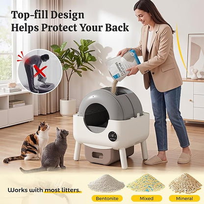 WARCAT Automatic Self-Cleaning Cat Litter Box, Two-Tone Color Design, Large Capacity Smart Litter Box with APP Control & Safety Sensors, Includes 1 Roll Garbage Bags (Orange)