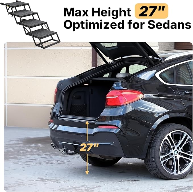 Veehoo Foldable Dog Steps for Car Truck, 4 Steps Collapsible Dog Stairs for Car Large Dogs 17" Wide, Heavy Duty Outdoor Pet Ramp Ladder Portable with Non Slip Surface for Dogs, Support up to 200 lbs