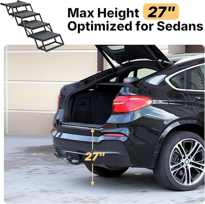Veehoo Foldable Dog Steps for Car Truck, 4 Steps Collapsible Dog Stairs for Car Large Dogs 17" Wide, Heavy Duty Outdoor Pet Ramp Ladder Portable with Non Slip Surface for Dogs, Support up to 200 lbs