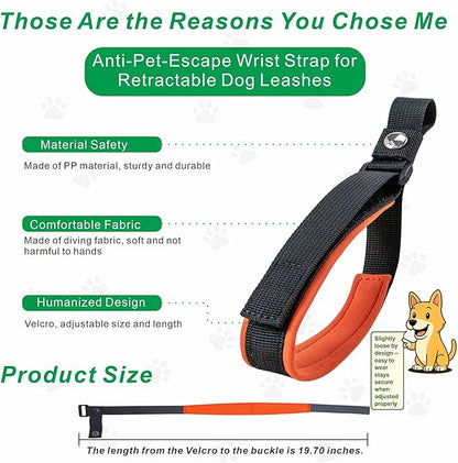 Wrist Strap for Retractable Dog Leash – Adjustable Safety Band with Soft Neoprene Lining and Lockable Hook for Short-Distance Control，Orange Red