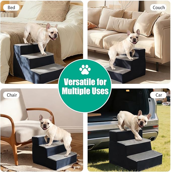 Dog Stairs for Small Dogs 13.6" H, Non-Slip Pet Stairs Ramp for Small Medium Dogs and Cats, Doggy Steps for Bed, Couch or Chair, High Density Foam Indoor (Grey, 15"x18"x13.6, 3)