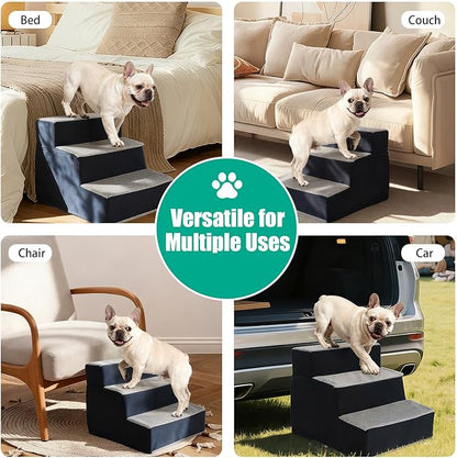 Dog Stairs for Small Dogs 13.6" H, Non-Slip Pet Stairs Ramp for Small Medium Dogs and Cats, Doggy Steps for Bed, Couch or Chair, High Density Foam Indoor (Grey, 15"x18"x13.6, 3)