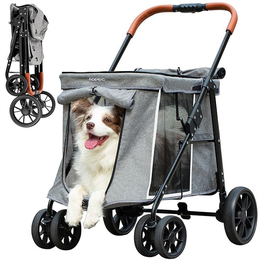 Medium Dog Stroller, Dual Entry One-Touch Folding,Small and Medium Pet Stroller,360° Rotating Front Wheels,80 lbs Weight Capacity for Outdoor Travel and Elderly Dogs - Gray