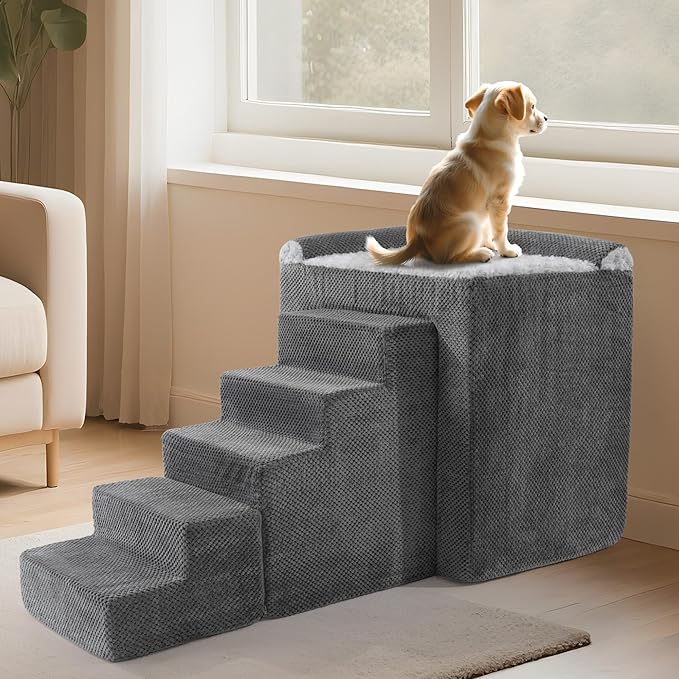HOMBYS Stable Foam Dog Window Perch & Orthopedic Bed with Reinforced Metal Frame for Long-Lasting Support, Pet Bunk Bed for Dogs, Joint Relief & Window Viewing (Height 21")