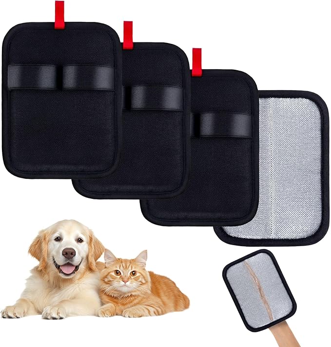 4PCS Electrostatic Pet Hair Removal Gloves Brush, 6.7x5.1 Reusable Static Remover for Cat Dog Hair, Grooming Glove for Couch, Furniture, Carpet, Car Seat, Fast Animal Fur Removal Mitt Tool