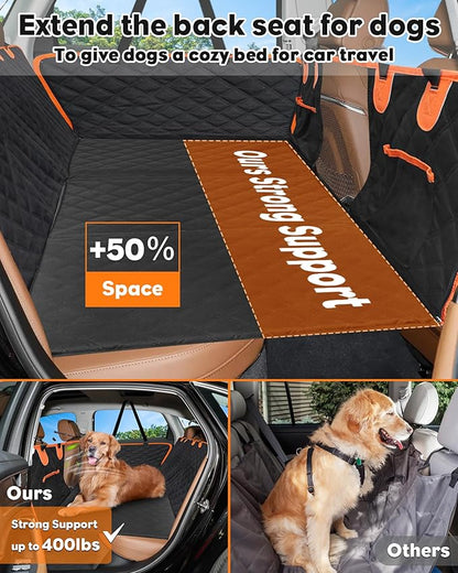 Back Seat Extender for Dogs- Dog Car Seat Cover for Back Seat Bed for Car Travel Bed with Mesh Window and Storage Pocket, Supports 330LB Waterproof Dog Hammock for Car, SUV, Truck