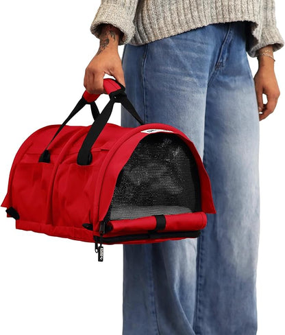 SturdiBag Pro 3.0 Pet Travel Carrier for Cats and Dogs – Soft-Sided with Safety Clips and Seatbelt Straps for Airplane or Car Travel | Small, Red