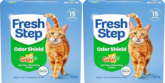 Fresh Step Clumping Litter with Febreze Freshness Gain Original Scent, Low-Dust Formula with Ammonia Block Technology, 14 lb. Box (Pack of 2)
