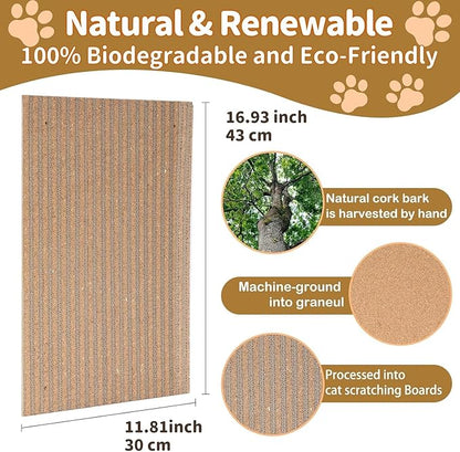 Natural Cork cat Scratch pad for Cats-cat scratchers for Indoor-cat Scratching-cat Scratcher Furniture for Wall & Floor - cat Scratching Posts ardboard Blend, No Mess Splinters Easy Clean-2 Pack