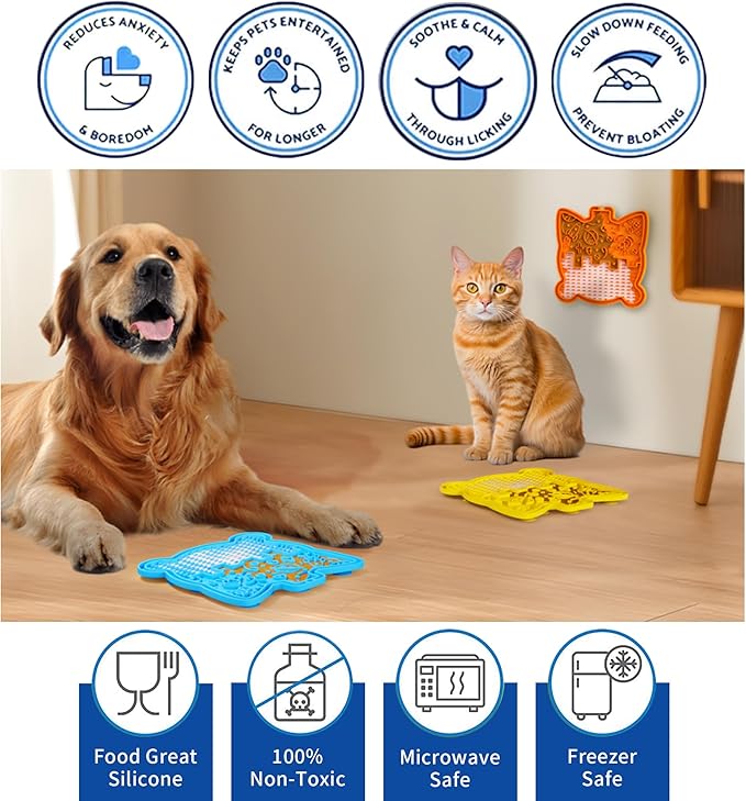 Lick Mat for Dogs & Cats 3 Pack - Silicone Dog Lick Mat with Suction Cups - Anxiety Relief/Promotes Healthy Eating/Frozen & Dishwasher Safe - Pet Peanut Butter Lick Pad LPFALASAT Bomb Cat