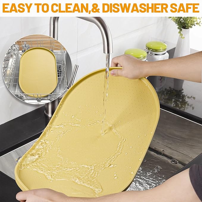 Hubulk 100% Waterproof Silicone Pet Feeding Mat with Raised Edge for Food and Water, Dog Bowl Mats, Cat Bowls Placemat with High Lip Protects Floor for Cats and Dogs (Yellow, 32" L x 24" W)