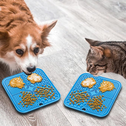 Lick Mat for Dogs, Dog Lick Mat with Suction Cups Dog Food Mats and Slow Feeder Cat Bowl for Dogs Anxiety Relief Cats Enrichment Toys for Pet Bathing Station and Cat Grooming 3Pack (Blue&Orange&Gray)