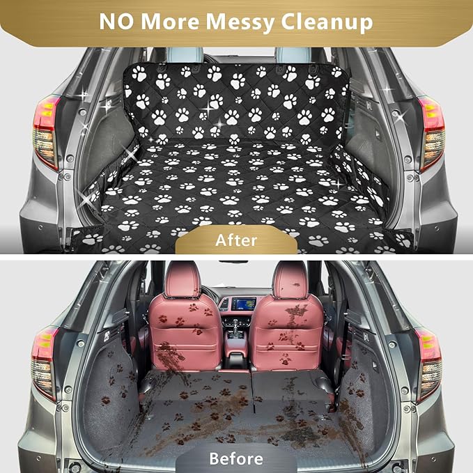 F-color SUV Cargo Liner for Dogs, Upgraded Extra Large Water Resistant Pet Cargo Cover Dog Seat Cover Mat for SUV Sedans Vans with Bumper Flap for Full-Size SUVs Vans, Paw Print