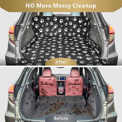 F-color SUV Cargo Liner for Dogs, Upgraded Extra Large Water Resistant Pet Cargo Cover Dog Seat Cover Mat for SUV Sedans Vans with Bumper Flap for Full-Size SUVs Vans, Paw Print