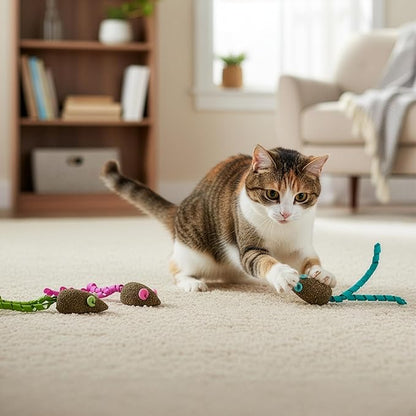 SmartyKat Magic Mice Compressed Catnip and Ribbon Cat Toys, Mess-Free for Hunting & Batting Fun for Cats & Kittens, Set of 3