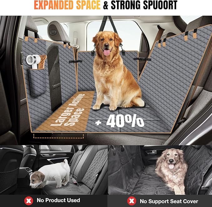 Dog Car Seat Cover for Back Seat, Hard Bottom Holds 420lbs Dog Hammock for Cars SUVs Trucks, Easy to Clean, Waterproof Scratch-Proof Nonslip Backseat Extender for Dogs 4 Panels