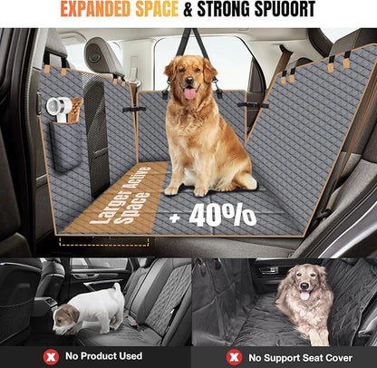 Dog Car Seat Cover for Back Seat, Hard Bottom Holds 420lbs Dog Hammock for Cars SUVs Trucks, Easy to Clean, Waterproof Scratch-Proof Nonslip Backseat Extender for Dogs 4 Panels