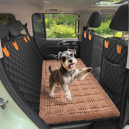 Pet Bed Mat for Car Backseat Extender, Non-Slip Dog Bed for Car Back Seat, Flannel Backseat Dog Bed for Cars Trucks and SUVs (Brown, 24.8x54 inch)