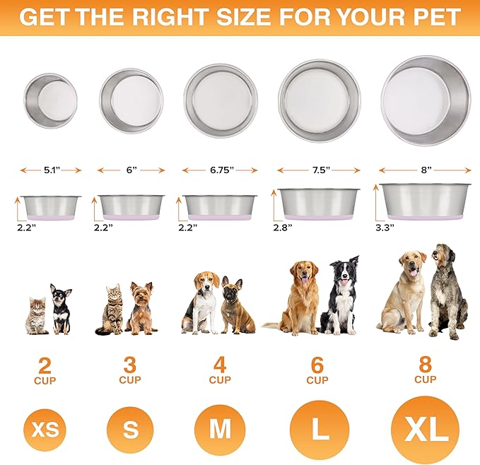 Neater Pet Brands Stainless Steel Dog Bowls with Non-Slip Rubber Bottom – Set of 2, 4 Cup (32 oz), Pink - Heavy Duty Metal Dog Bowl, Dishwasher Safe, Food or Water Bowl, Ideal for Medium Dogs