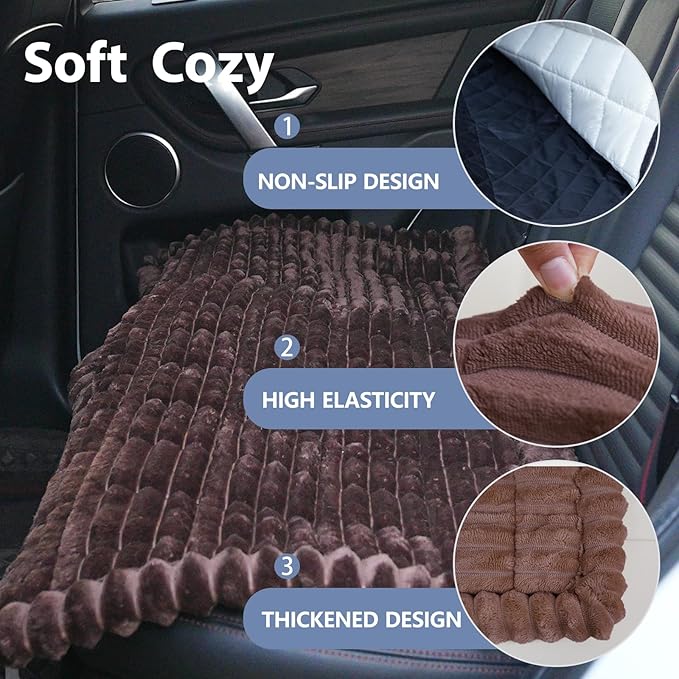 Waterproof Backseat Pet Bed Mat,Soft Plush Pet Seat Cover, Thickened Backseat Dog Bed Mat, Washable & Non-Slip Travel Pet Mat for Small Medium Dogs, Fits Car, Truck & SUV