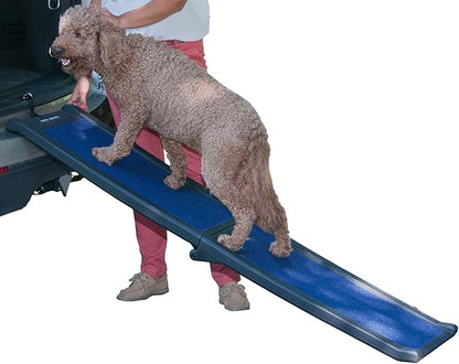 Pet Gear Travel Lite Ramps for Dogs and Cats, Compact Easy-Fold, Lightweight and Portable, Built-in Carry Handle, Supports 150lbs, Size 66" x 16", Navy