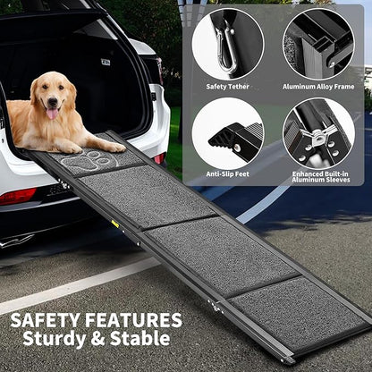 Dog Ramp for Car 63" Long & 17.3" Wide Portable Dog Ramps for Large Dogs with Non-Slip Rug Surface Dog Car Ramp for SUV Car & Truck, Outdoor Pet Ramp Folding Dog Ramp Up to 250LBS
