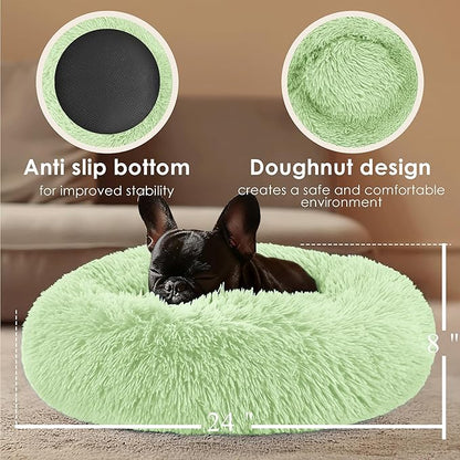 Dogs Bed for Small Dogs, Anti-Anxiety Washable Round Bed (Green, 24.0" L x 24.0" W x 8.0" Th)