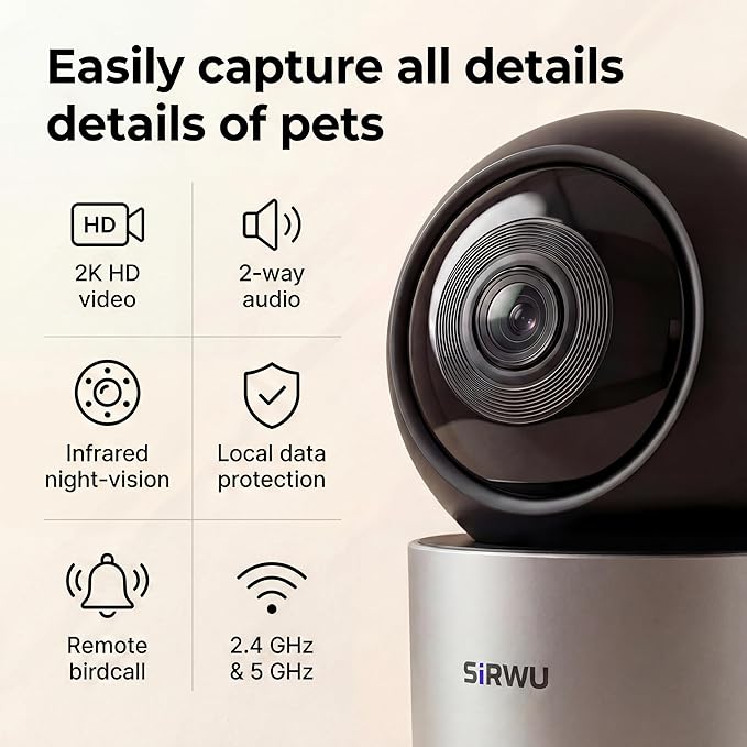 AI Pet Camera Indoor with Phone App, Dog Camera with Speaker, Multi-Pet Recognition & AI Day Summary, 2K 3MP Cat Camera for Indoor, 360° Auto Tracking, Night Vision, 2-Way Talk, WiFi 2.4G/5G