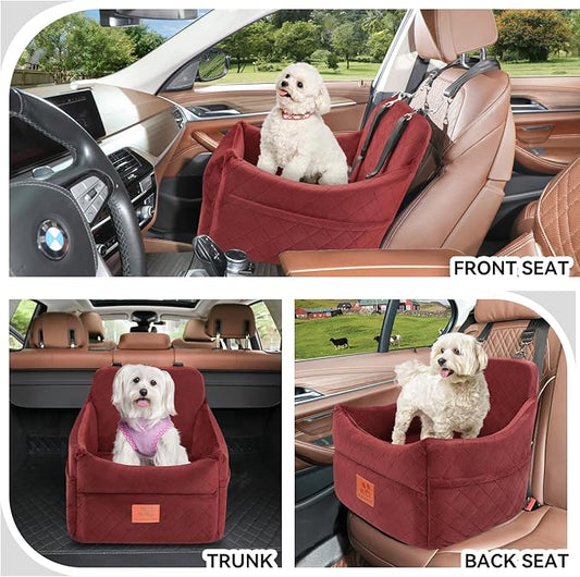 GL GLENSLAVE Dog Car Seat for Small/Medium Dogs, Dog Booster Car Seats with Thick Cushion for Dogs Under 35lbs, Detachable Washable Pet Carseat with Storage Pockets, 2 Safety Belts(Red)