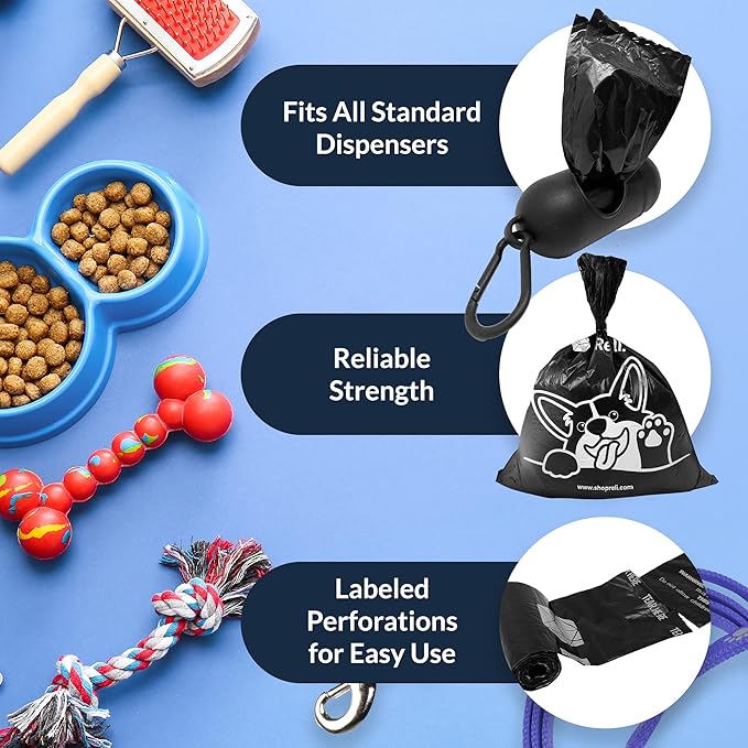 Reli. Dog Poop Bags Rolls (1080 Pack, 72 Rolls) | 9"x13" Poop Bags for Dogs | Unscented, Leak Proof for Doggie/Pet Waste Clean Up | Black | 3 Leash Clip Holders Included | Bulk