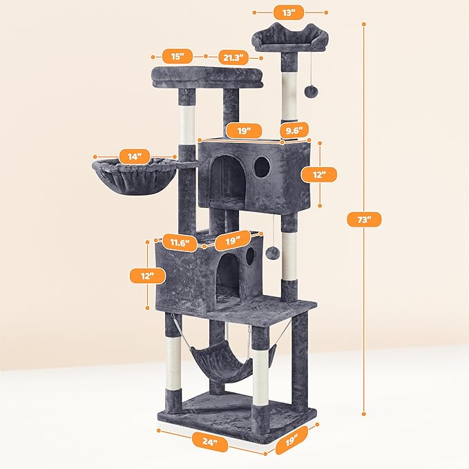 Yaheetech 73inch Cat Tree, Cat Stand Furniture with Scratching Posts Perches Hammock as Indoor Kittens Activity Center