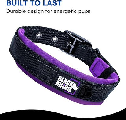 Black Rhino - The Comfort Collar Ultra Soft Neoprene Padded Dog Collar for All Breeds, Dog Collars for Large Dogs - Heavy Duty Adjustable Reflective Weatherproof (Small, Purple/Bl)