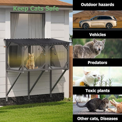 Catio Outdoor Cat Enclosure with Mosquito-Proof Net, Cat Window Perch for Sunbathing, Napping, Overlooking, Napping & Nature Viewing, Window Hammock – Safe & Serene Outdoor Enjoyment
