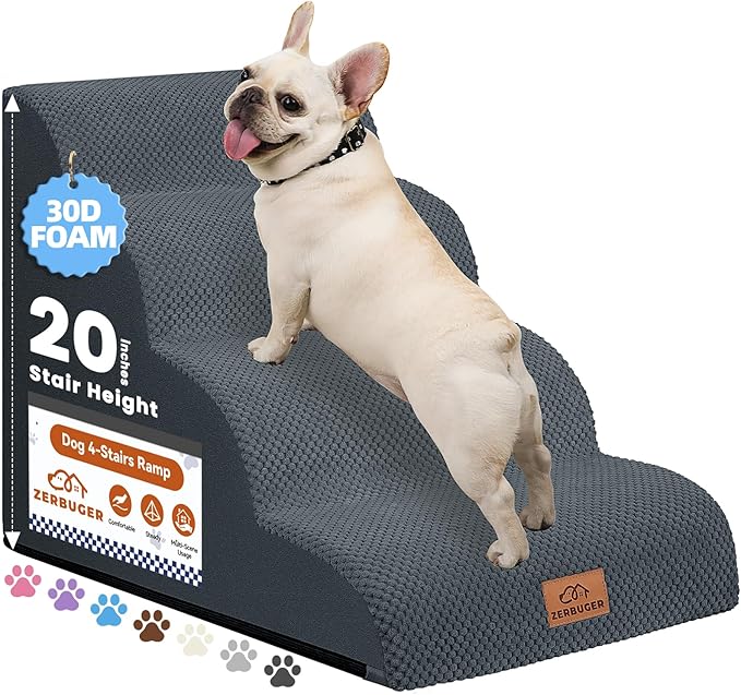 Dog Ramp and Stair for Bed 16" H-20 H,3-Step Cat Stair for Sofa and Chair,4-Step Dog Ramp for High Bed and Window,Durable Nonslip Fabric Cover for Indoor (Dark Grey-20 H, Pet Friendly, 4)
