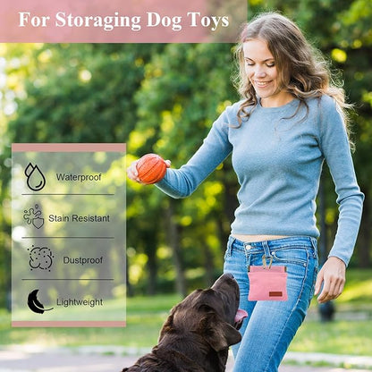 2Pcs Dog Treat Pouches for Pet Training, Hand Free Puppy Dogs Treat Bag with Carabiner, Portable Auto Closing Pet Dog Walking Bag for Travel or Outdoor Use, Pets Feed Snack Reward Pocket- Black, Pink