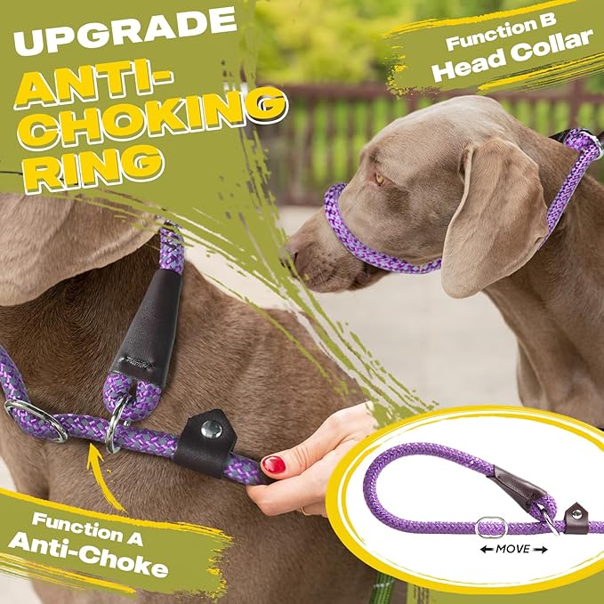Fida Slip Leads for Dogs, 4 FT x 1/2" Dog Leash Heavy Duty Comfortable Strong Rope Lead for Large, Medium Dogs, No Pull Pet Training Leash with Highly Reflective,Purple