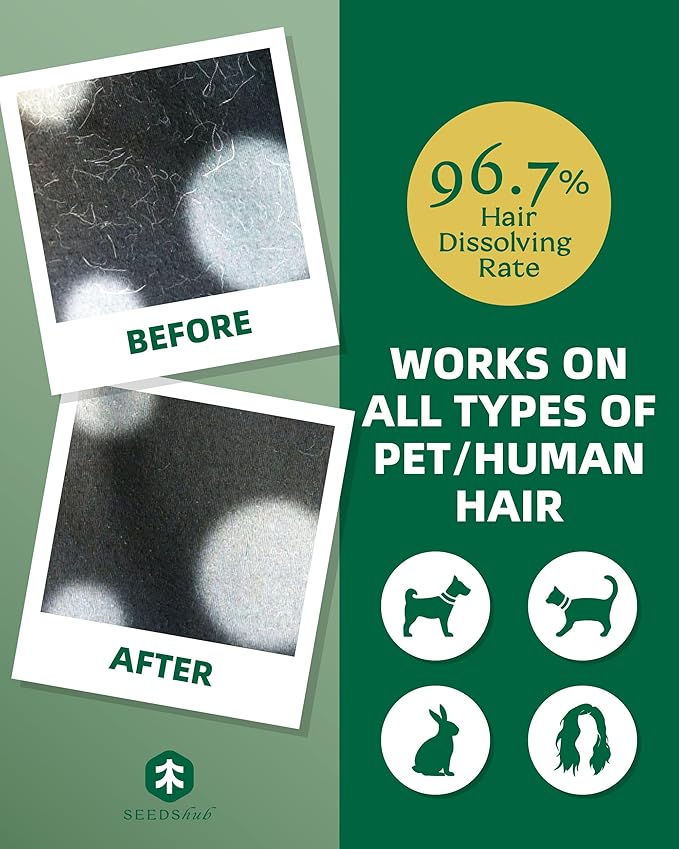 Pet Hair Dissolver For Washing Machine Cleaner, Hair Dissolving Laundry Detergent For Dog And Cat Fur, 96.7% Hair Dissolution, High Efficiency And Septic Safe, HE/Top/Front-Load Compatible, 6 Sachets