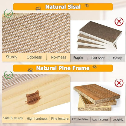 Extra-Larger Sisal Cat Scratcher Bed with Ball, 3-in-1 Cat Scratching Pad with Hammock, Natural Sisal with Solid Wood Frame Cat Scratch Post for Indoor Cats Lounger & Sleep & Scratch(Natural)